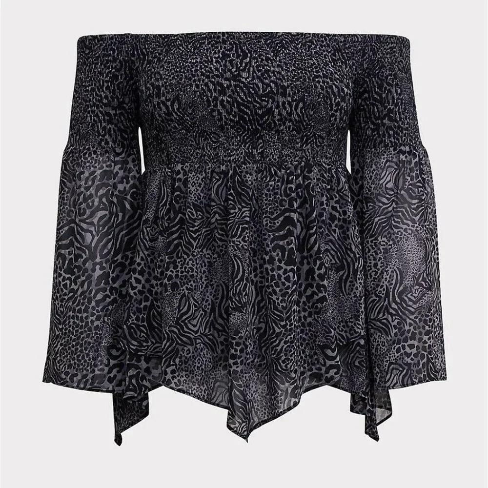 NWT Torrid Animal Print Off Shoulder Babydoll Tunic Top Plus Size 2X HW9871 - Picture 3 of 12